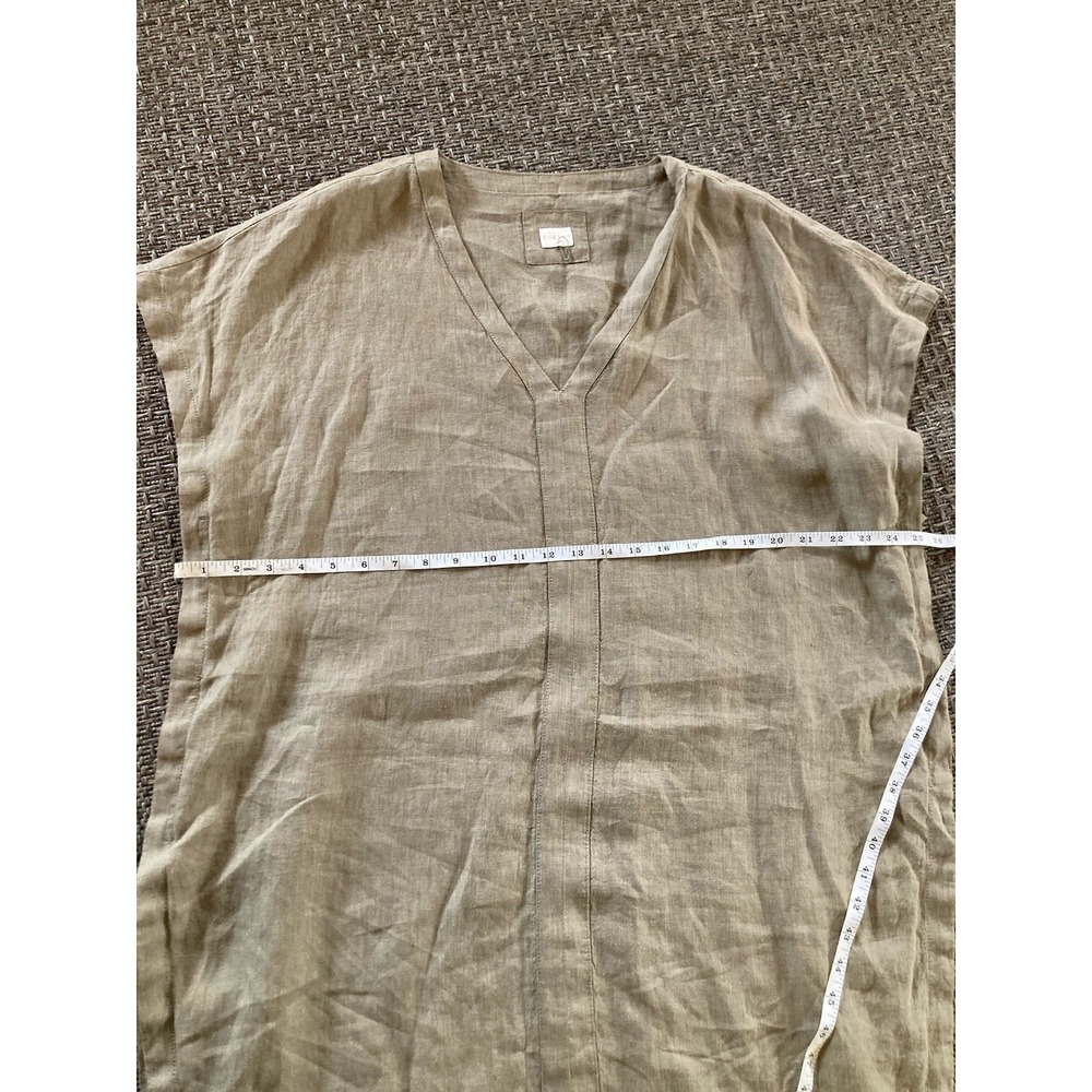 Poetry 100% Linen Lagenlook Coastal Resort Womens 12/14 Green Shirt Dress - Picture 7 of 11